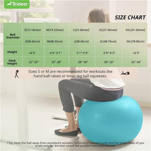Extra Thick Yoga Ball Exercise Ball, 5 Sizes Ball Chair, Heavy Duty Swiss Ball - Picture 6 of 7